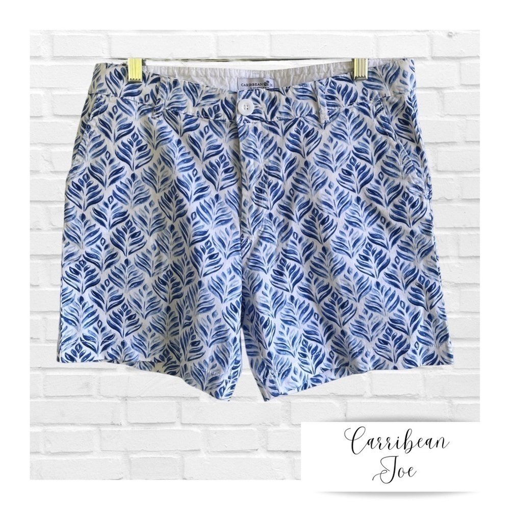 Caribbean Joe Blue White Tropical Chino Shorts Women’s 6 Preppy Vacation Resort